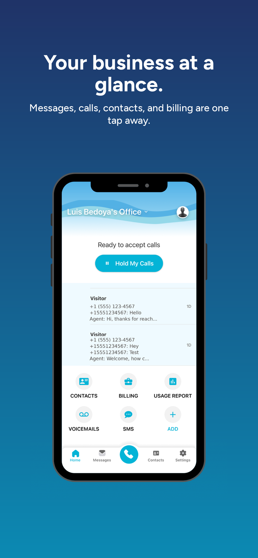 ASC mobile app home dashboard with recent activity and quick actions